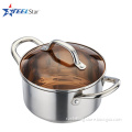 Cheap stainless steel soup pot with color glass lid